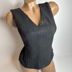 Bailey 44 Womens Small Faux Suede Sleeveless V Neck Top Black Minimalist Stretch
